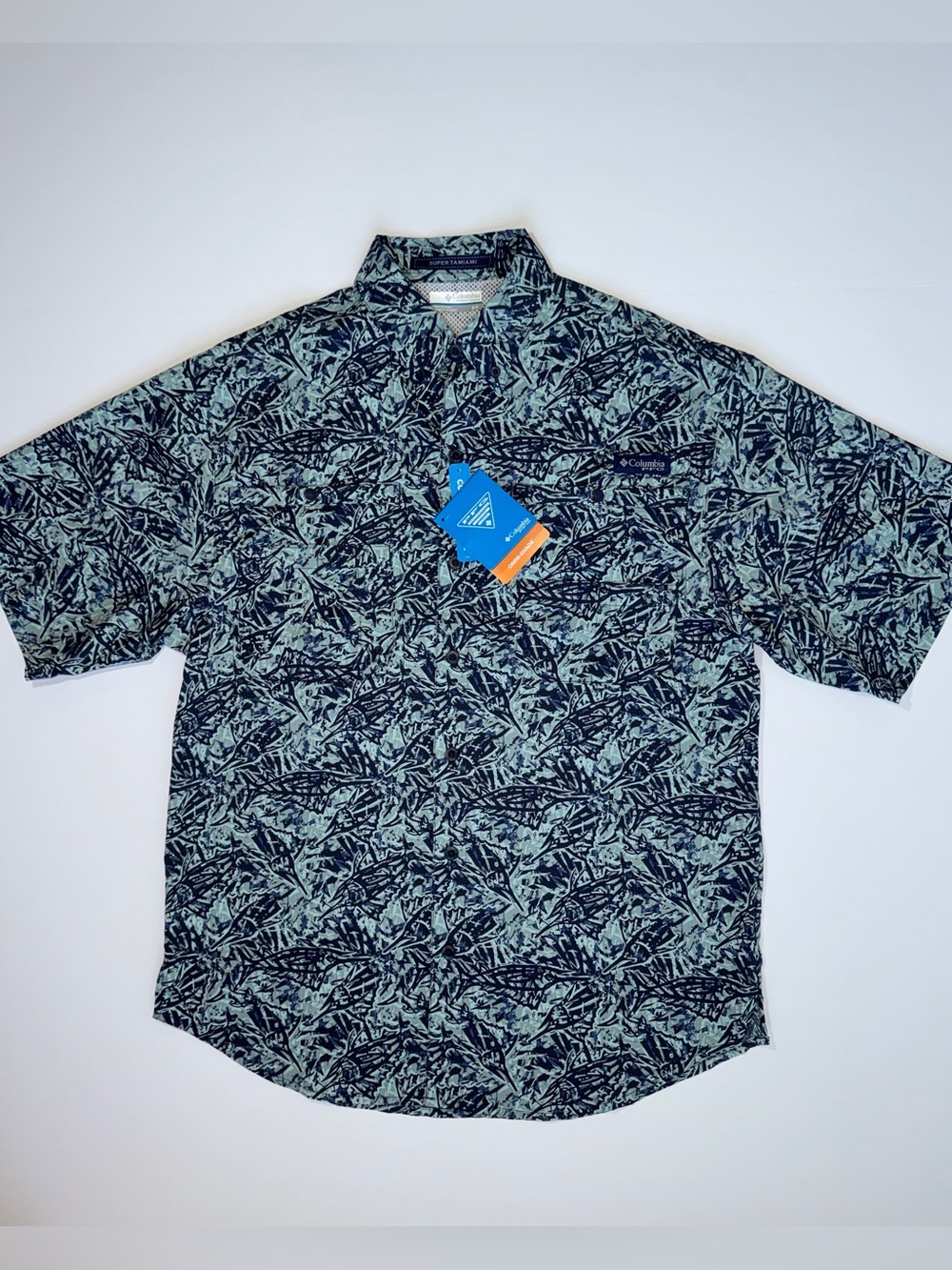 Columbia Men's Teal and Navy Short-Sleeve Printed Performance Polo